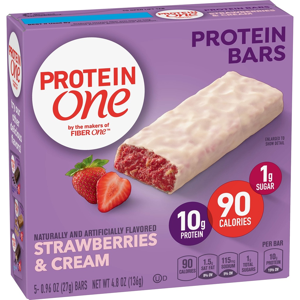 Πρωτεΐνη One 90 θερμίδες Πρωτεΐνη Bars, Φράουλες και Κρέμα, Κετό Φιλικό, 5 Ct, 4,8 oz