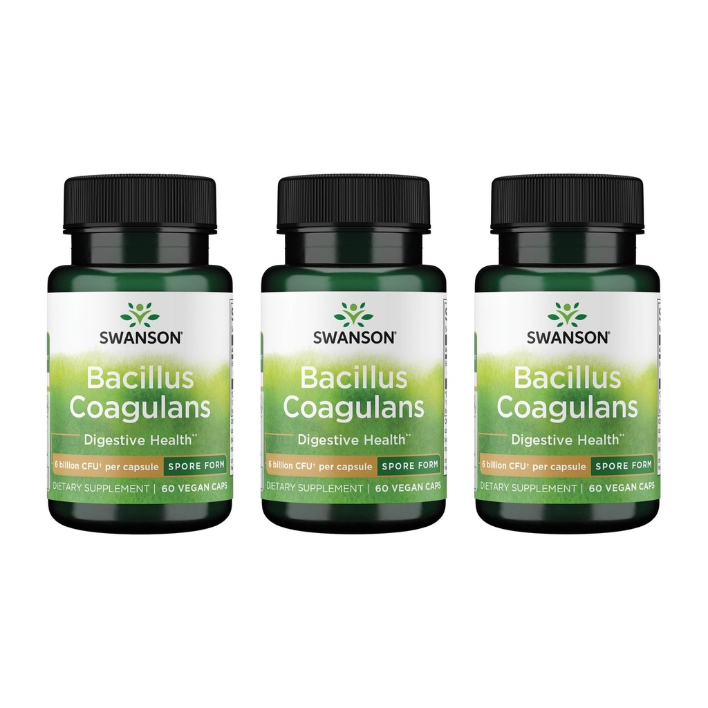 Swanson Bacillus Coagulans - Φυσικό συμπλήρωμα προβιοτικών που υποστηρίζει Digestive Υγεία w/ 6 δισεκατομμύρια CFU - Μπορεί να υποστηρίξει GI & Γενική Υγεία Gut - (60 κάψουλες λαχανικών) 3 Πακέτο