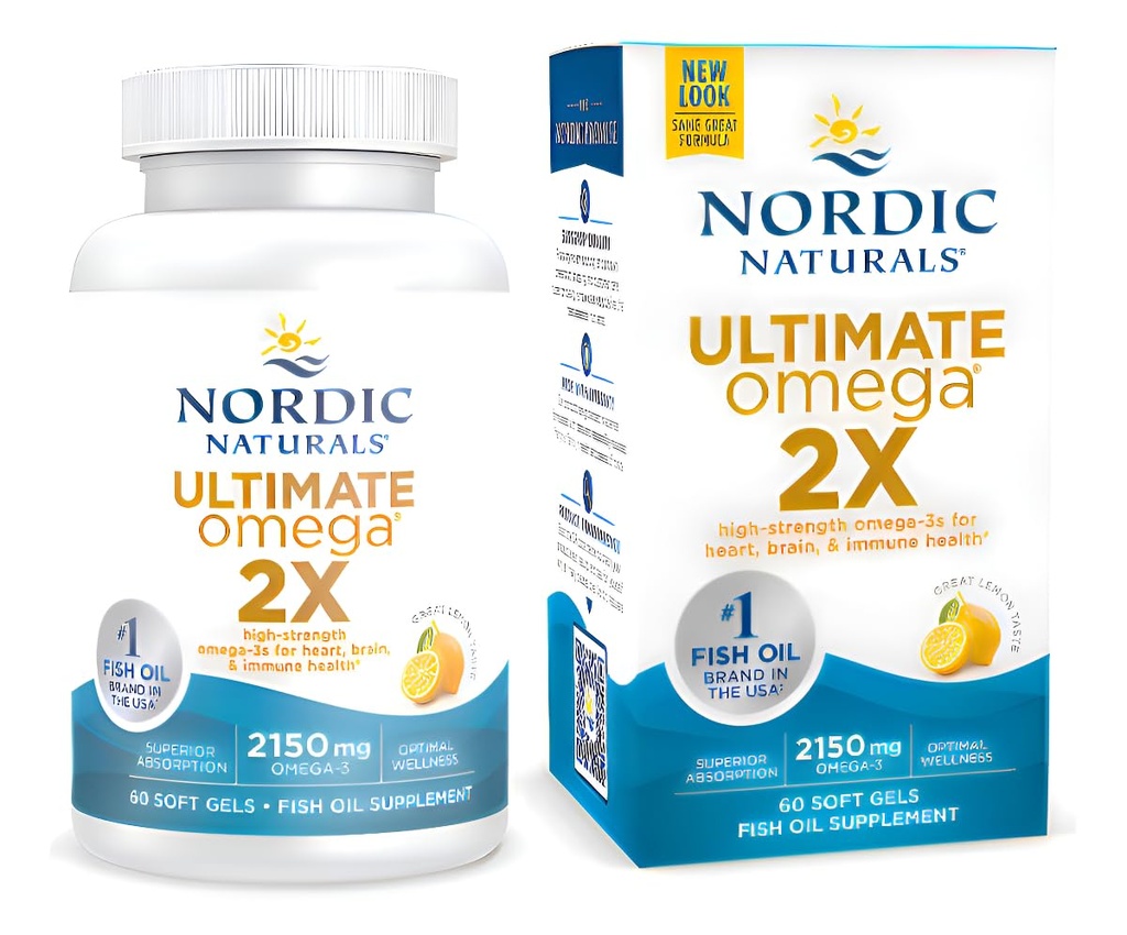 Σκανδιναβικά φυσικά Ultimate Omega 2X, Lemon Flavor - 60 μαλακά γέλη - 2150 mg Omega-3 - Ιχθυέλαιο υψηλής ισχύος με EPA & DHA - Προάγει την υγεία του εγκεφάλου και της καρδιάς - μη GMO - 30 Υπηρεσίες