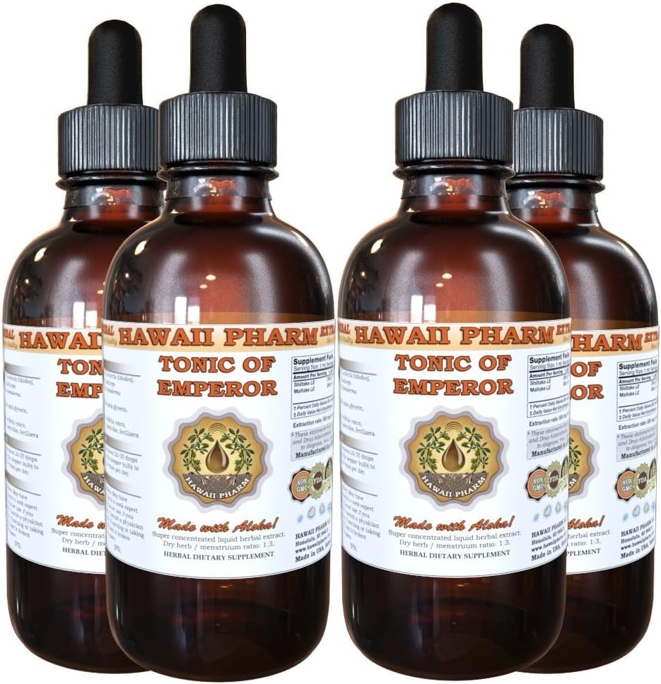 Shiitake, Maitake, Cordiceps, Reishi Liquid Extract, Organic Dried Shiitake, Maitake, Cordiceps, Reishi Tincture, Herbal Supplement, Hawaii Pharm, Made in USA, 4x4 fl.oz