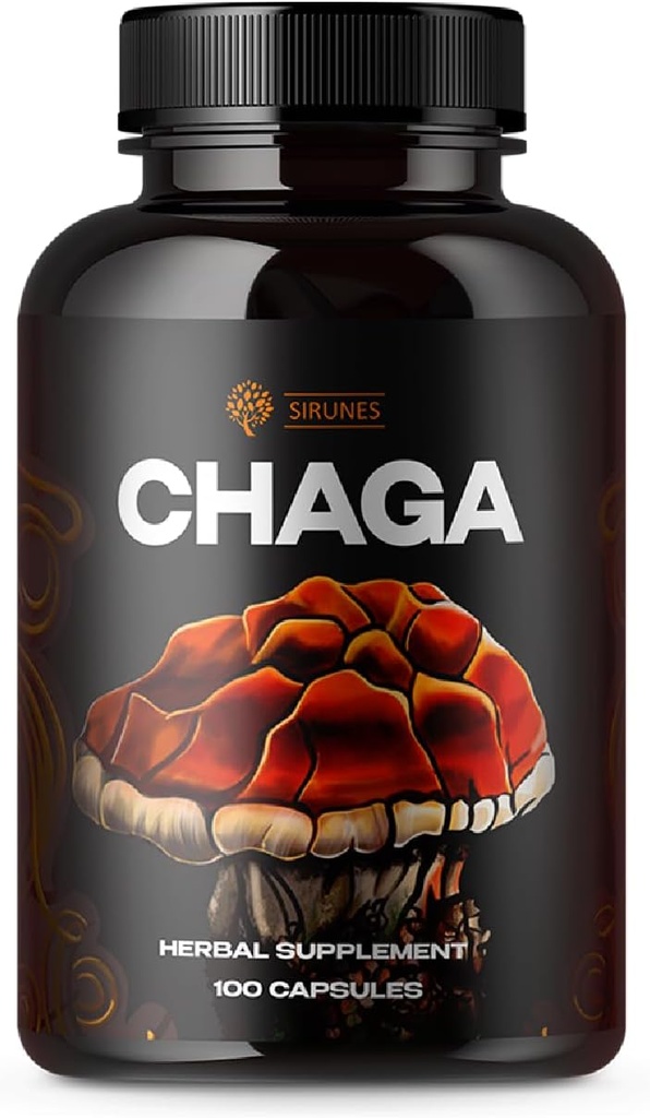 SIRUNES Mushroom Supplement Τσάγκα Μανιτάρια Κάψουλες 100 Count – 1000mg Φυσικά οργανικά μανιτάρια με Chaga Mushroom Powder – Αντιοξειδωτικό συμπλήρωμα για ανοσοποιητική υποστήριξη, Energy Boos