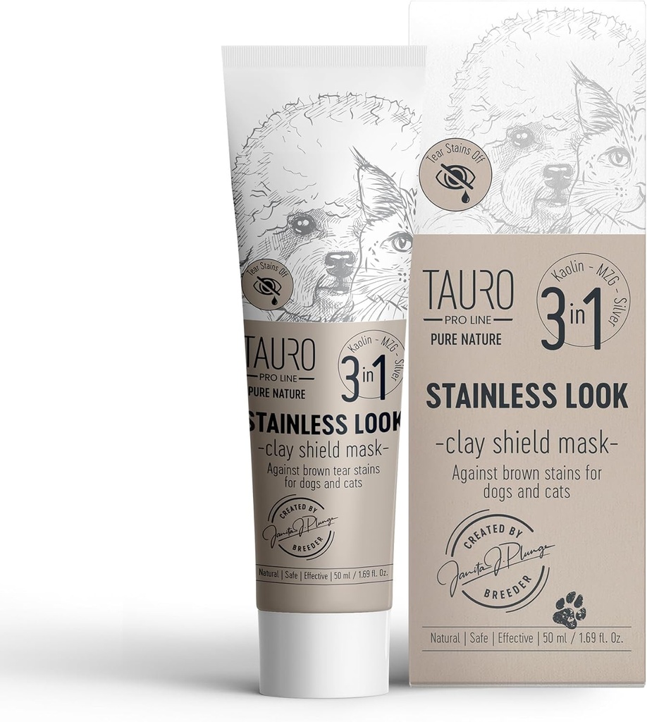 Tauro Pro Line Clay Tear Stain Remover for Dogs - Μάσκα ασπίδας για τα μάτια, τα αυτιά, το στόμα, Gentle Grooming Product for Dogs, Puppy & Cat (Stainless Look - 1.69 Fl Oz)