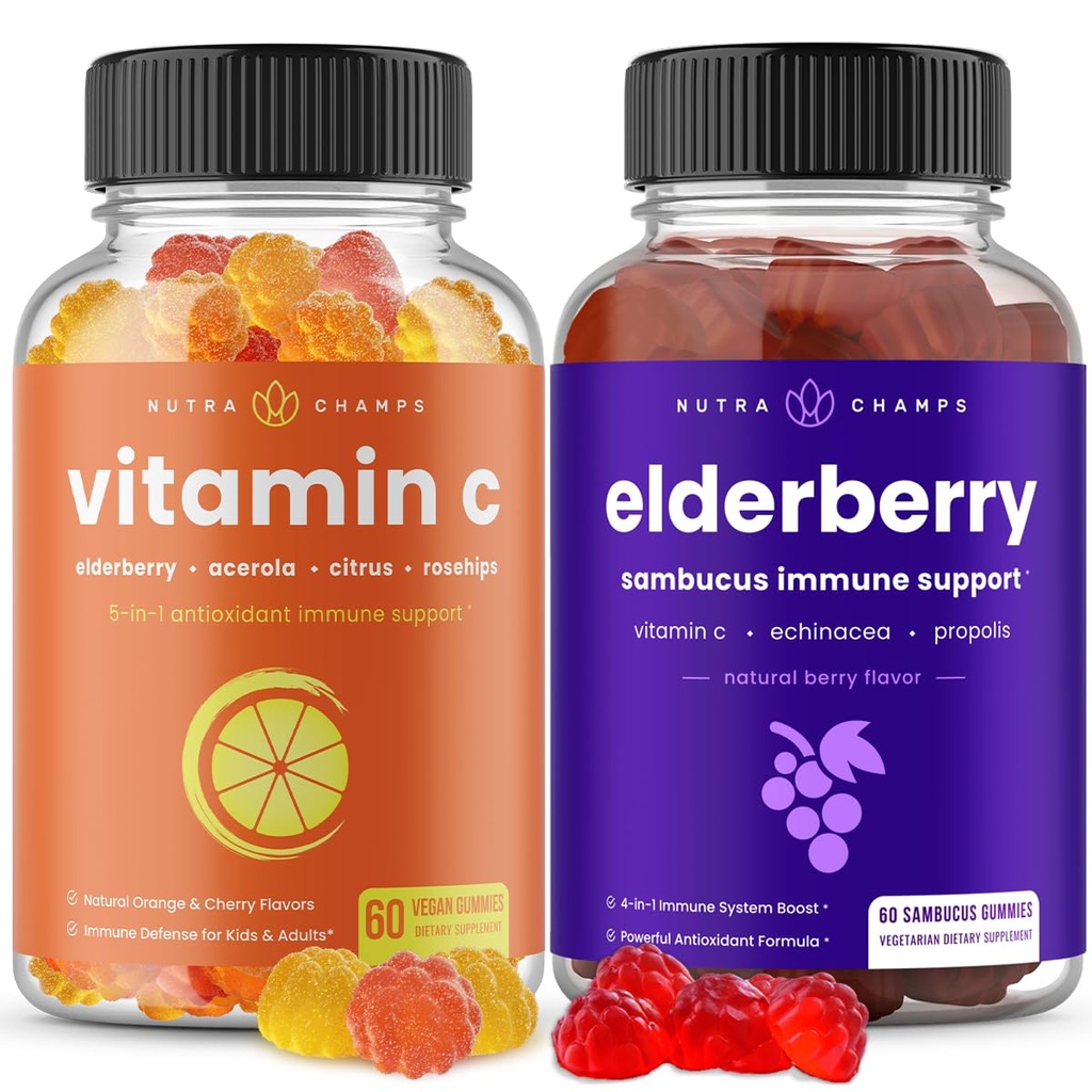 NutraChamps (2-πακέτο) Βιταμίνη C Gummies and Elderberry Gummies Bundle