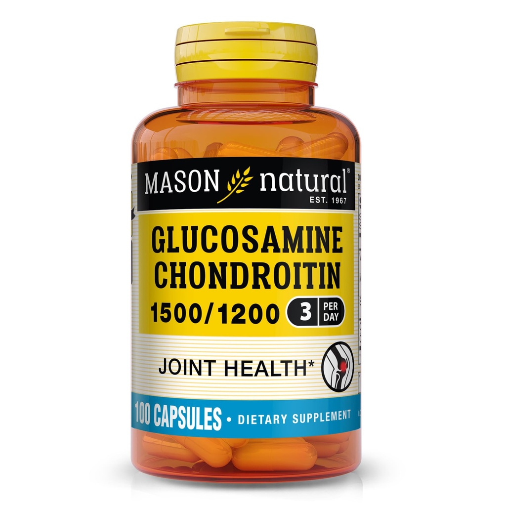 MASON NATURAL Glucosamine Chondroitin 1500/1200 με βιταμίνη C, υποστηρίζει την κοινή υγεία για τη φυσιολογική ευελιξία & κινητικότητα*, 100 κάψουλες, 1 μήνα προσφοράς