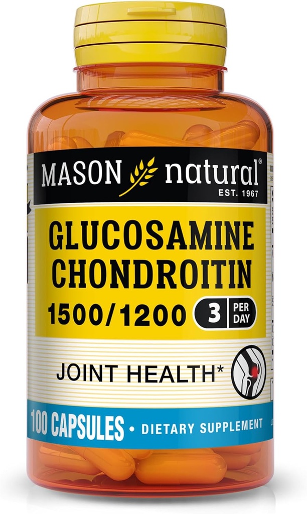 MASON NATURAL Glucosamine Chondroitin 1500/1200 με βιταμίνη C, υποστηρίζει την κοινή υγεία για τη φυσιολογική ευελιξία & κινητικότητα*, 100 κάψουλες, 1 μήνα προσφοράς