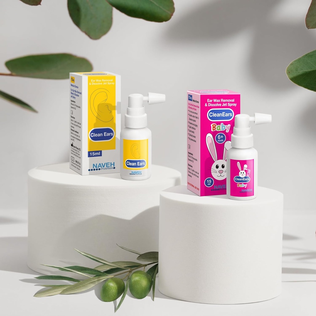 NAVEH PHARMA CleanEars Earwax Απομάκρυνση Σπρέι 0.5 Fl Oz + NAVEH PHARMA CleanEars Baby Earwax Απομάκρυνση Spray 0.5 Fl Oz