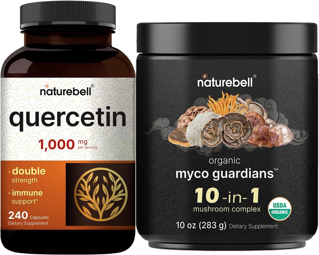 NatureBell Quercetin 1000mg ανά υπηρεσία & 10 σε 1 Mushroom Powder, 10oz Bundle Pack 