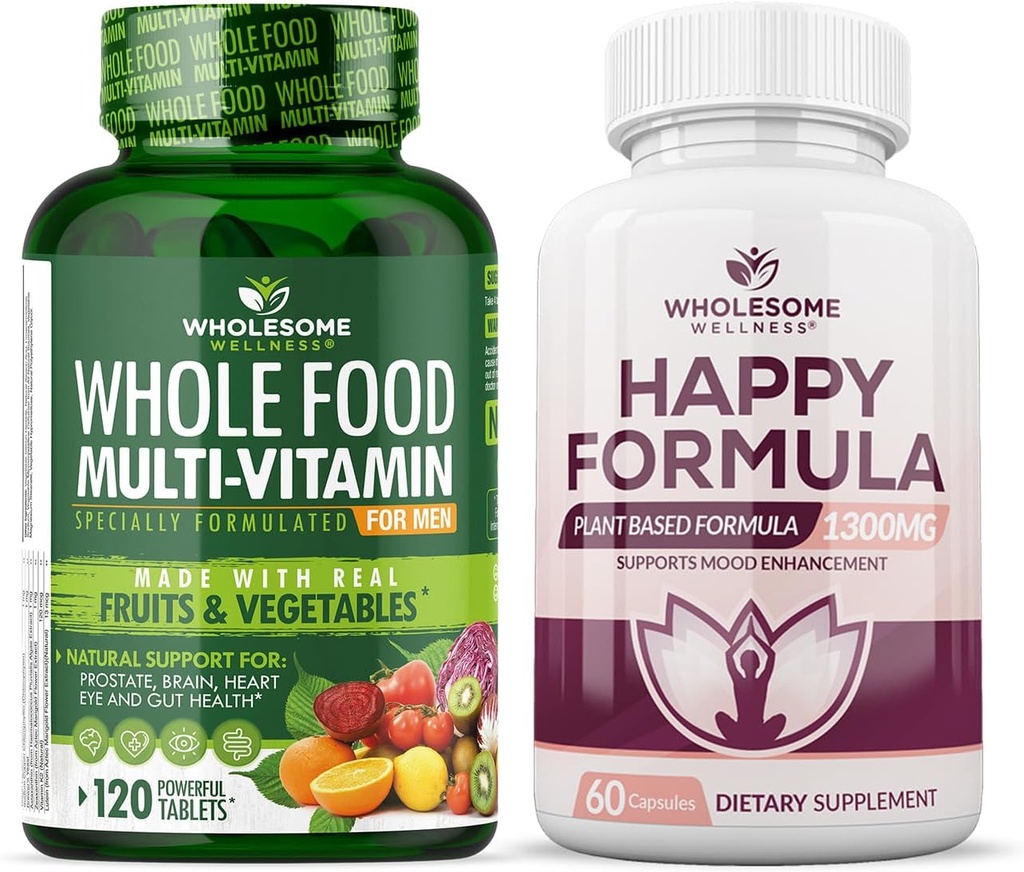 Ολόκληρη Wellness Πολυβιταμίνη τροφίμων για τους άνδρες - Φυσικές πολλαπλές βιταμίνες, ορυκτά, οργανικά εκχυλίσματα Happy Formula Natural Formula Relief συμπλήρωμα Bundle