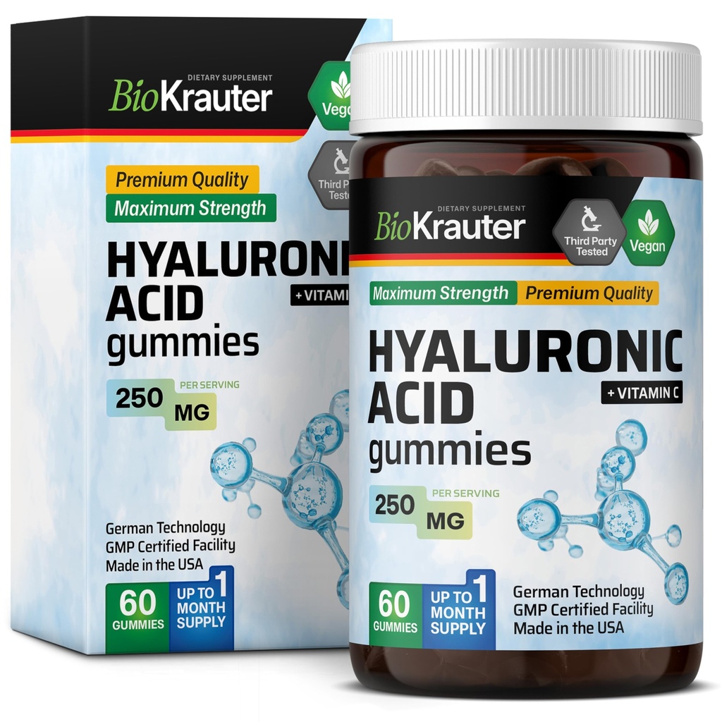 BIO KRAUTER Υαλουρονικό οξύ Gummies w/Vitamin C - 250 mg - 60 Vegan Chews - Υαλουρονικό οξύ Συμπληρώματα - Pectin-based