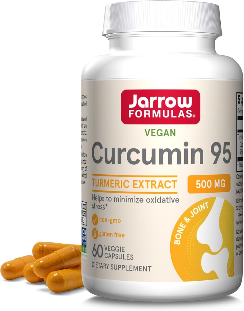 Jarow Formulas Turmeric Curcumin Supplement - Κουρκουμίνη 95, Turmeric Συμπληρώματα, 500 mg για Αντιοξειδωτικό & Κοινή Υποστήριξη, 60 κάψουλες
