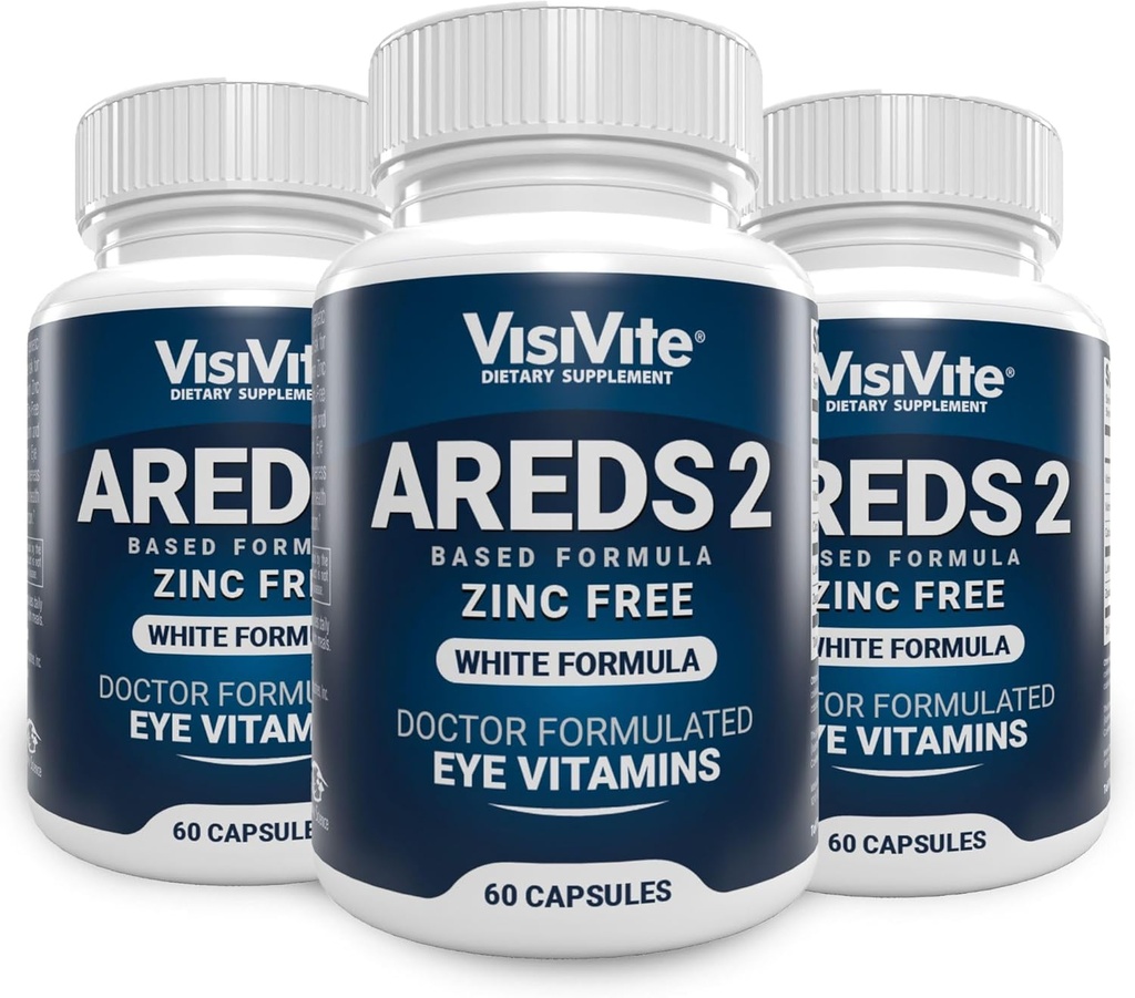 AREDS 2 Zinc Free White Eye Vitamins - Zeaxanthin Plus Lutein Macular Eye Vitamins - Χωρίς σόγια - Zinc και Copper Free Macular Health Formula - Συσκευασία των 3