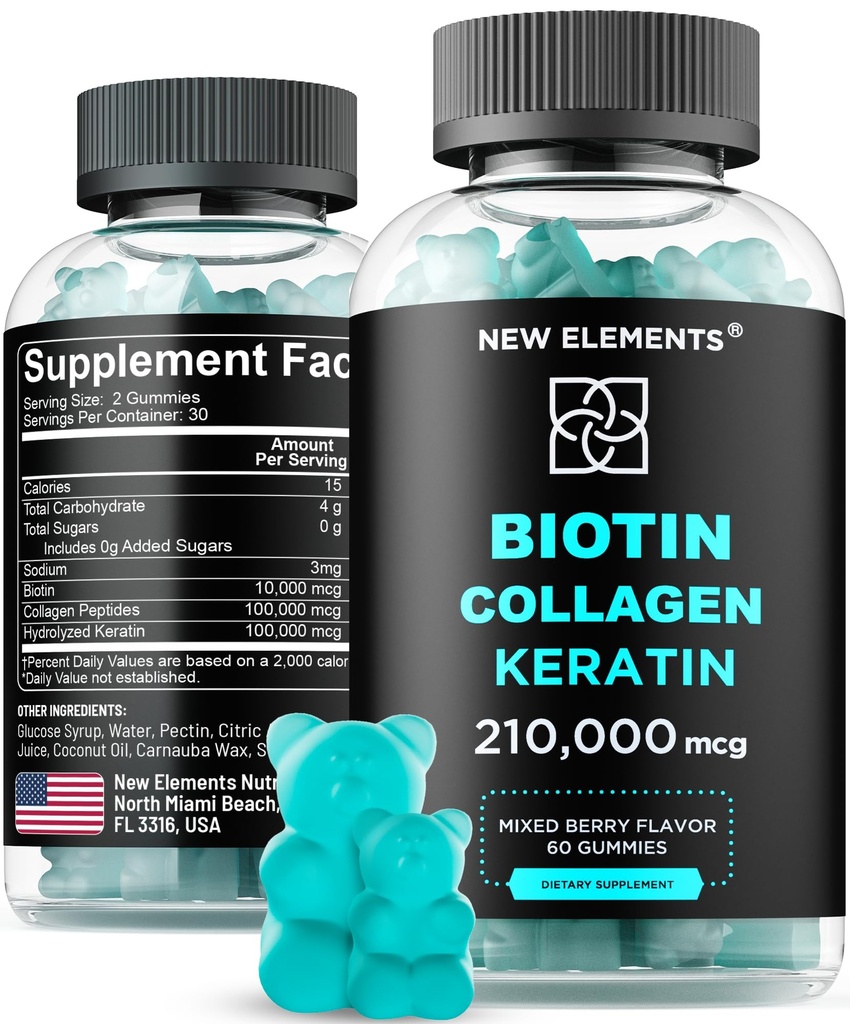 Biotin Gummies με κερατίνη & κολλαγόνο Peptides - Σύνθετη συμπλήρωμα για τη θεραπεία της ανάπτυξης των μαλλιών για άνδρες & γυναίκες δέρμα μαλλιών και τα νύχια Βιταμίνες – Biotin 10000mcg 