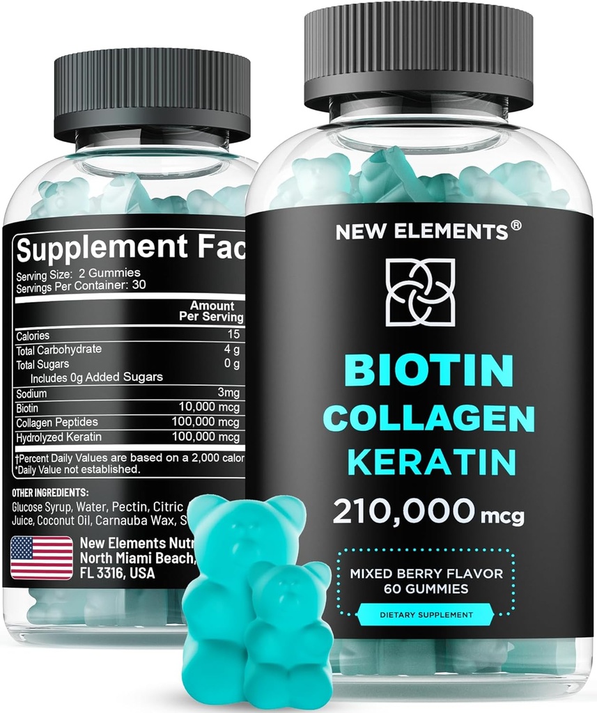 Biotin Gummies με κερατίνη & κολλαγόνο Peptides - Σύνθετη συμπλήρωμα για τη θεραπεία της ανάπτυξης των μαλλιών για άνδρες & γυναίκες δέρμα μαλλιών και τα νύχια Βιταμίνες – Biotin 10000mcg 