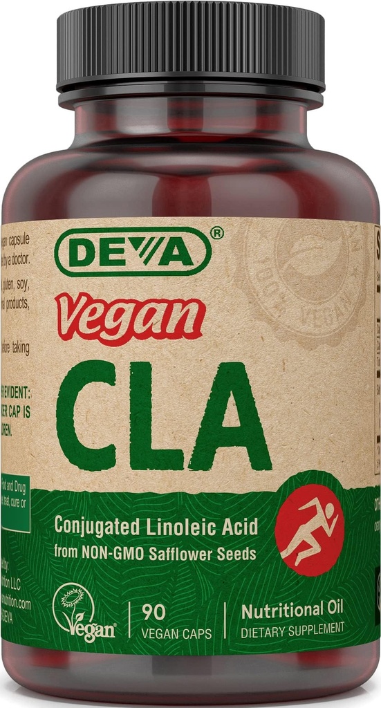 DEVA Βιταμίνες Vegan Conjugated Linoleic Acid (CLA), από Μη ΓΤΟ Λάδι Safflower, 90 Κάψουλες, 1-Pack