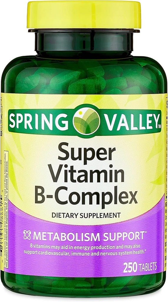 Σύγκλιση Ανοιξιάτικη Κοιλάδα Super Vitamin B-Complex Tablets Συμπλήρωμα διατροφής, 250 CountΜεταβολισμός Υποστήριξη * Συμπλήρωμα διατροφής