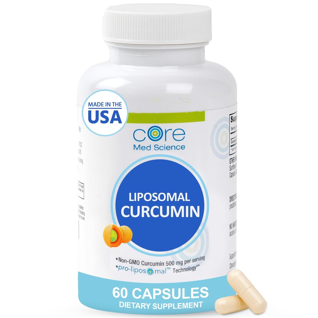 Core Med Science Liposomal Curcumin Κάψουλες, 500mg - Pure Turmeric Extract Supplement - Υψηλή Απορρόφηση Κοινή & Καρδιακή Υγεία Υποστήριξη για Ενήλικες - Προάγει Γνωστική & Εγκεφαλική Υγεία, Μη ΓΤΟ (60 Count)