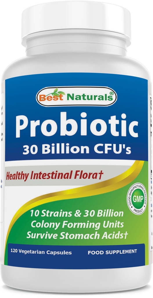 Best Naturals Probiotic 10 Strains & 30 Billion CFU Εντερική Χλωρίδα, 120 κάψουλες Veggie - Ράφι Σταθερό προβιοτικό (4146365)