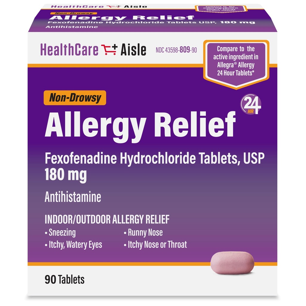 HealthCareAisle Αλλεργία Ανακούφιση - Fexofenadine Υδροχλωρικά Δισκία USP, 180 mg, 90 Δισκία, Αλλεργία Φάρμακα, Μη- Νυσταγή 24ωρη Ανακούφιση