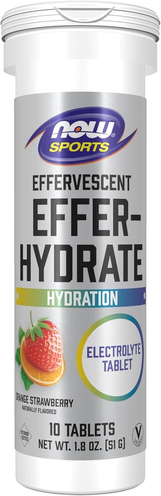 NOW Foods Sports Nutrition, Effervescent Effer-Hydrate, Electrolyte Supplement, Recovery*, Orange Strawberry, 10 Tablets