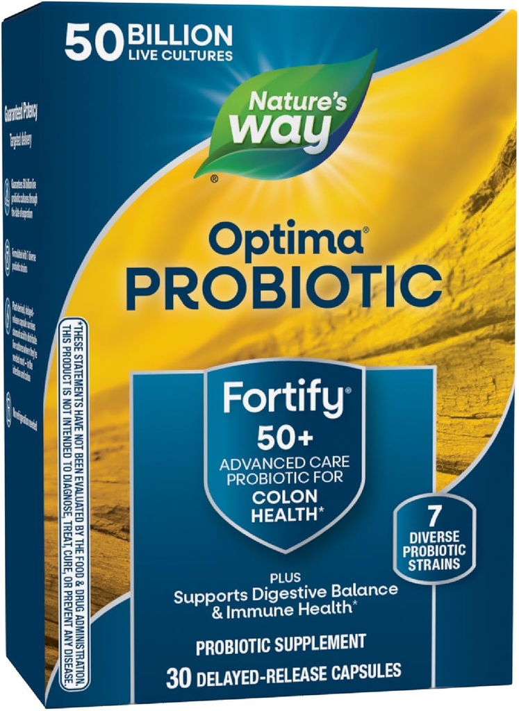 Οχυρώστε το Optima Probiotic για ενήλικες 50+, 50 Billion Live Cultures, υποστηρίζει Digestive Balance, Colon & Immune Health*, χωρίς ψύξη Απαιτούνται, 30 κάψουλες (Packing May Vary)