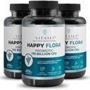 VITASEI Happy Flora, Probiotic Supplement 170 Δισεκατομμύρια CFU για Υγιεινή Υγεία με ένζυμα για την πέψη, προβιοτικά για γυναίκες και άνδρες, 3 Φιάλη - 180 Κάψουλες