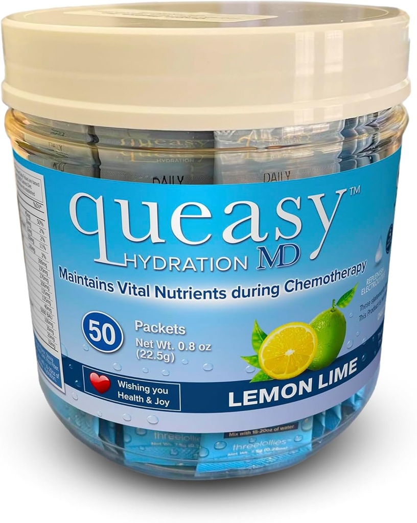 Three Lolies Queasy Hydration MD Packets - Ενυδάτωση & Digestive Υγειονομική Υποστήριξη κατά τη διάρκεια της Θεραπείας - Ανυδατώνει, Ανακουφίζει Ναυτία & Αντικαθιστά τα θρεπτικά συστατικά - Φυσικό & Μη-Νύχτα - 50 Πακέτα