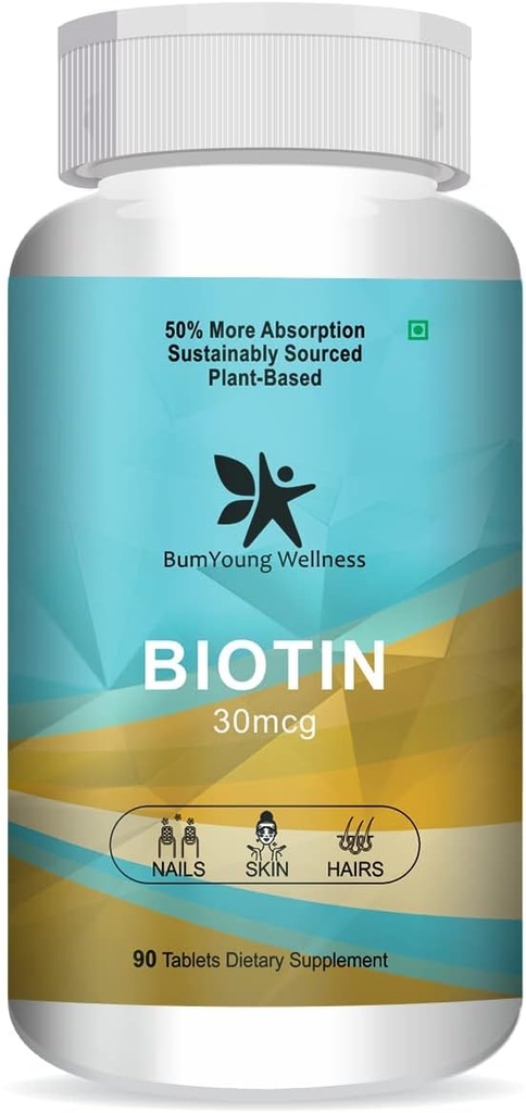 Goldy Biotin 30mcg, συμπλήρωμα για την ανάπτυξη των μαλλιών, ισχυρή τρίχα και λαμπερό δέρμα, καταπολεμά την Brittleness νυχιών 90 δισκία