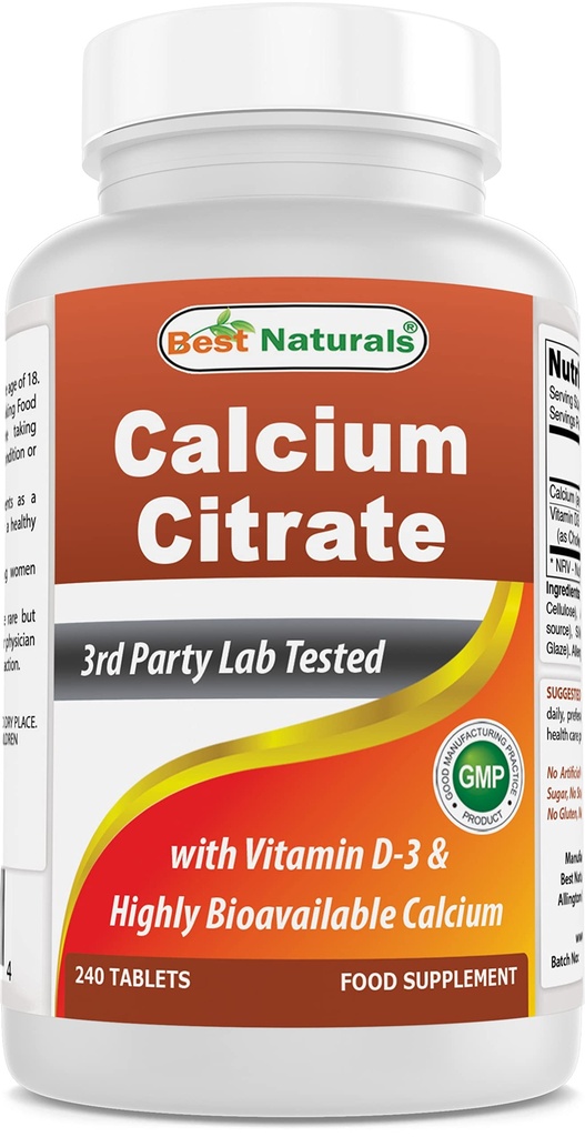 Best Naturals Κιτρικό ασβέστιο με βιταμίνη D-3 240 δισκία (240 Count (Pack of 1))