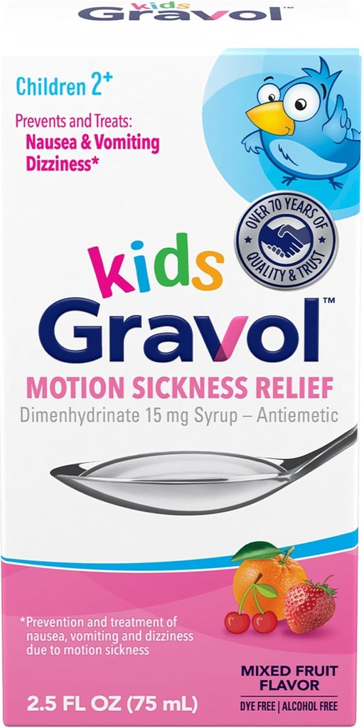 Gravol Kids Liquid for Motion Αρωγή και πρόληψη της ναυτίας, 2,5 fl oz (75 ml)