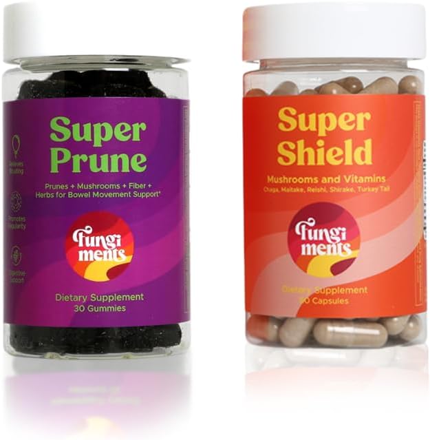 Μανιτάρια συμπληρώματα μανιταριών, Digestion/Immunity Bundle, Super Prune 30 Count Gummies + Super Shield 60 Count Capsles