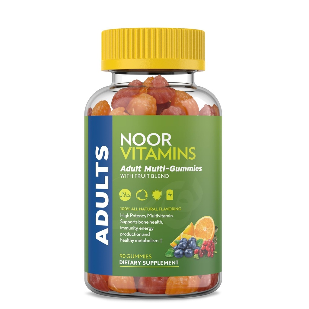 Noor Vitamins Halal Adult Multivitamin Gummy with Organic Fruit Blend for Men and Women; Non-GMO, Gluten Free, Gelatin Free Halal Vitamins - 90 Count