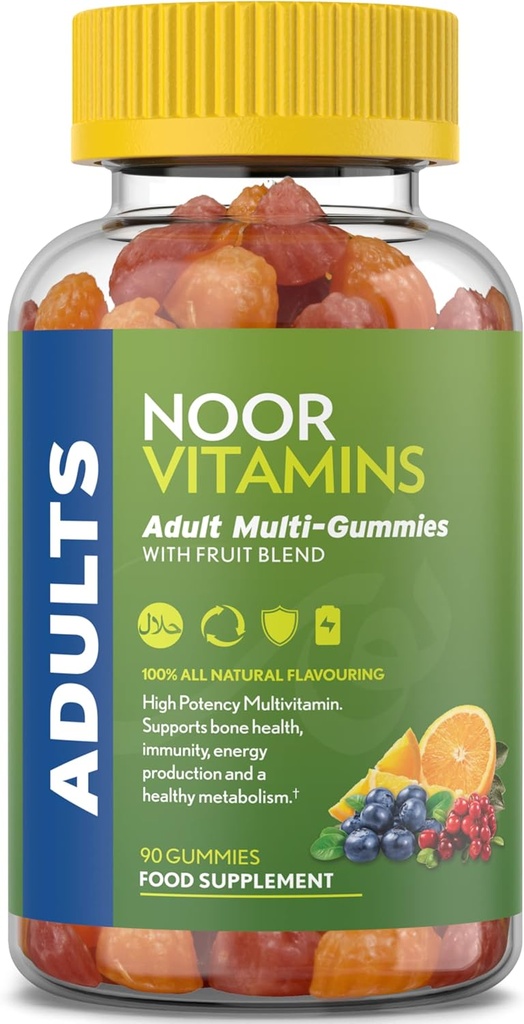 Noor Vitamins Halal Adult Multivitamin Gummy with Organic Fruit Blend for Men and Women; Non-GMO, Gluten Free, Gelatin Free Halal Vitamins - 90 Count