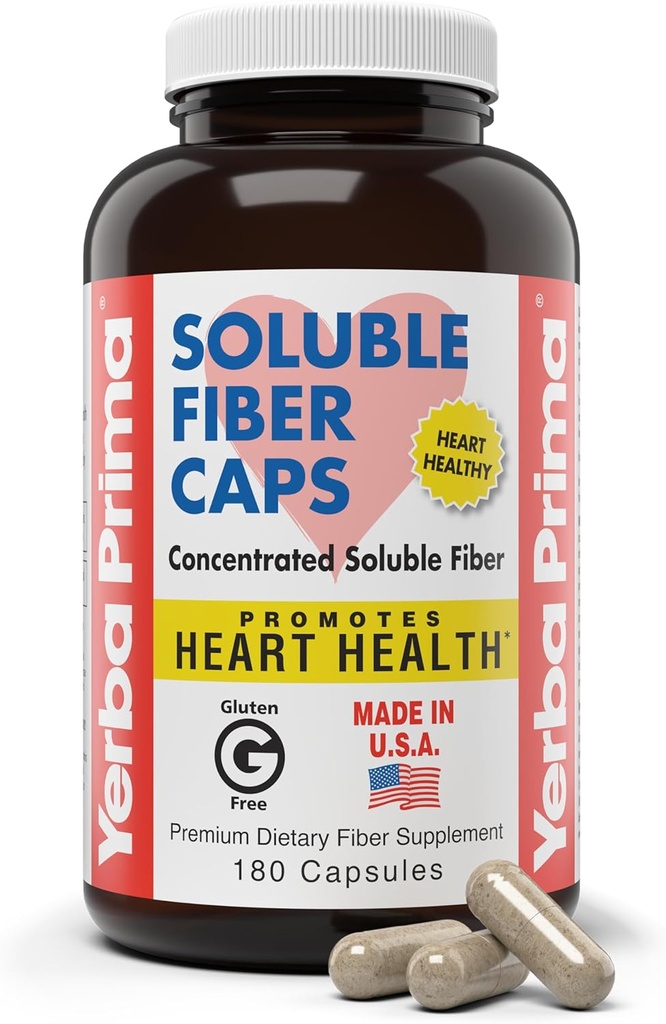 Yerba Prima Soluble Fiber Formula Κάψουλες, 180 Count - Premium συμπλήρωμα διαιτητικών ινών, Φυσικές, συμπυκνωμένες διαλυτές ίνες, χωρίς γλουτένη, μη ΓΤΟ, Κατασκευασμένες στις ΗΠΑ