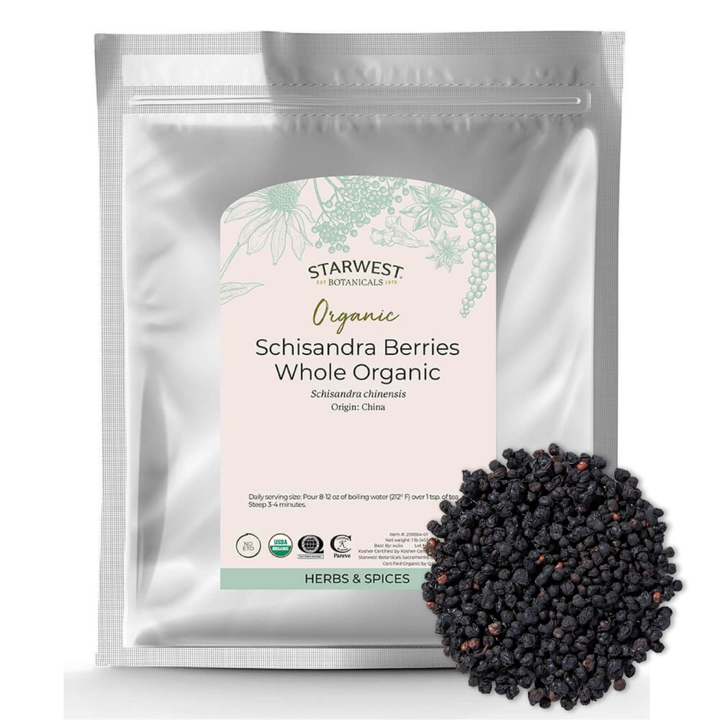 Starwest Botanicals Schisandra Berries Whole Organic - Dried Organic Schisandra Berry for Tea, Smoothies, Baked Goods, & More, Sourced From China, Non GMO - Bulk 1 lb Bag