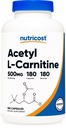 Nutricost Acetyl L-καρνιτίνη (ALCAR) 500mg, 180 κάψουλες, 180 σέρβις - Μη ΓΤΟ και χωρίς γλουτένη, 1 κάψουλα ανά υπηρεσία