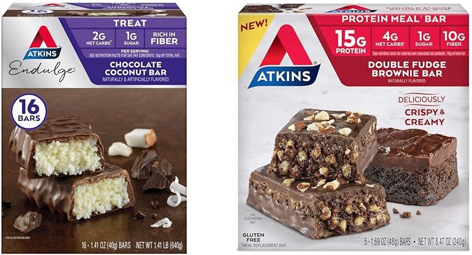 Atkins σοκολάτα Coconut Bar 16 κόμης, διπλή σοκολάτα πρωτεΐνη γεύμα Bar 5 Count Bundle
