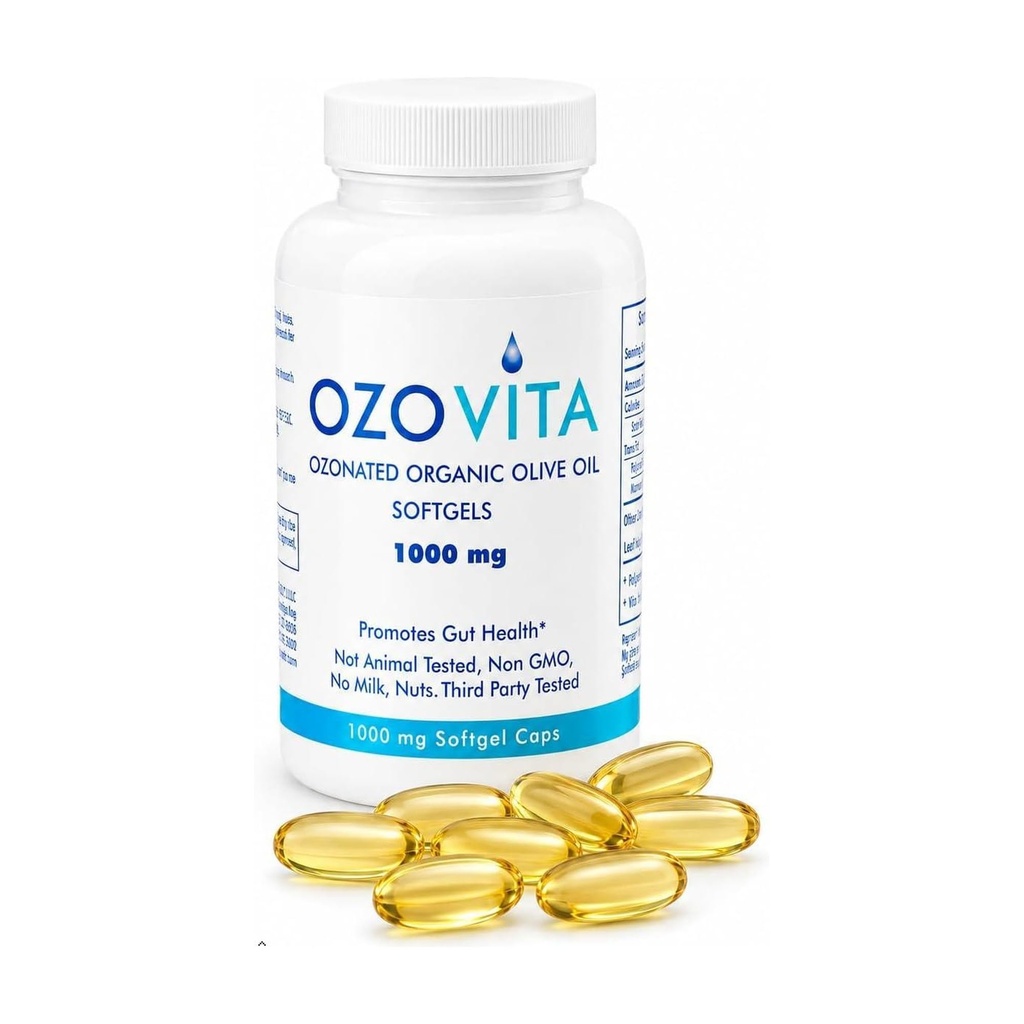 Ozonated Olive Oil Capsules 1000mg – Gut Health & Digestive Support – 60 USDA Organic Softgels, 2-Month Supply – Cold-Process Extra Virgin Olive Oil (EVOO), Non-GMO