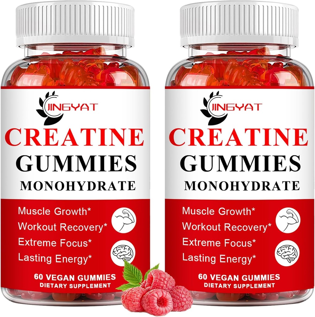 (2 Pack) Creatine Monohydrate Gummies Sugar Free μασώμενη κρεατίνη για την οικοδόμηση μυών, Boost Focus, Strength, Endurance, 5g Creatine Monohydrate Gummy για άνδρες και γυναίκες, 4X ισχυρότερη από κάψουλες σκόνης