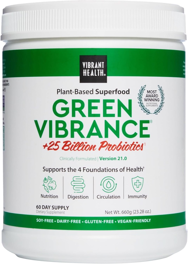 Vibrant Health, Green Vibrance, Vegan Superfood Powder, Boost Energy, 60 Servings