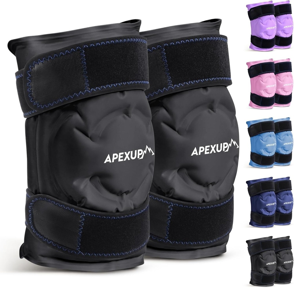 APEXUP Ice Pack για ανακούφιση από τον πόνο στο γόνατο, μεγάλη επαναχρησιμοποιήσιμη περιτύλιξη μετά τη χειρουργική επέμβαση, εύκαμπτο τζελ κρύο πακέτο για τραυματισμούς, ανακούφιση πόνου για την πλάτη, ώμο, αγκώνα, αστράγαλο και πόδι (μαύρο, L, 2PK)