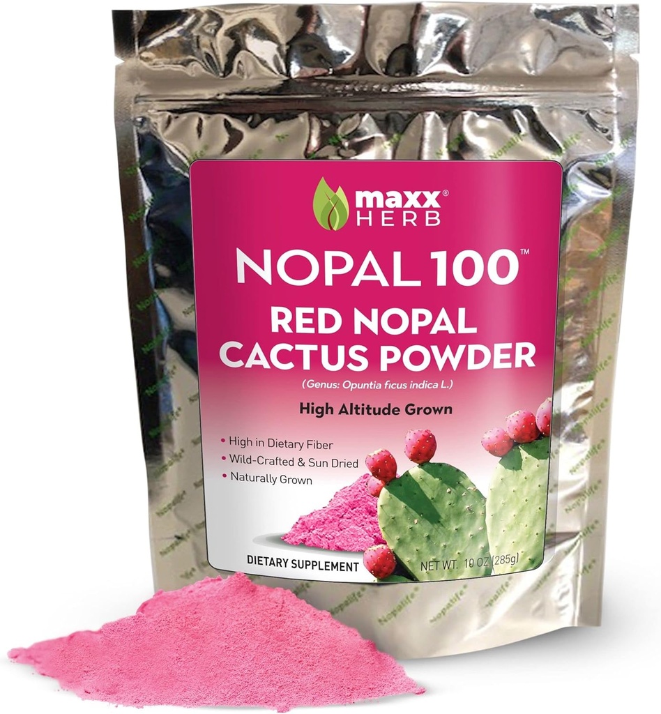 Maxx Herb Red Nopal Cactus Powder, Prickly Pear Powder - για Digestion & Immune Support, Υψηλή σε Διαιτητικές Ίνες, Vegan, Μη ΓΤΟ και Χωρίς Γλουτένη - 10 Oz Bag (28 εξυπηρετήσεις)