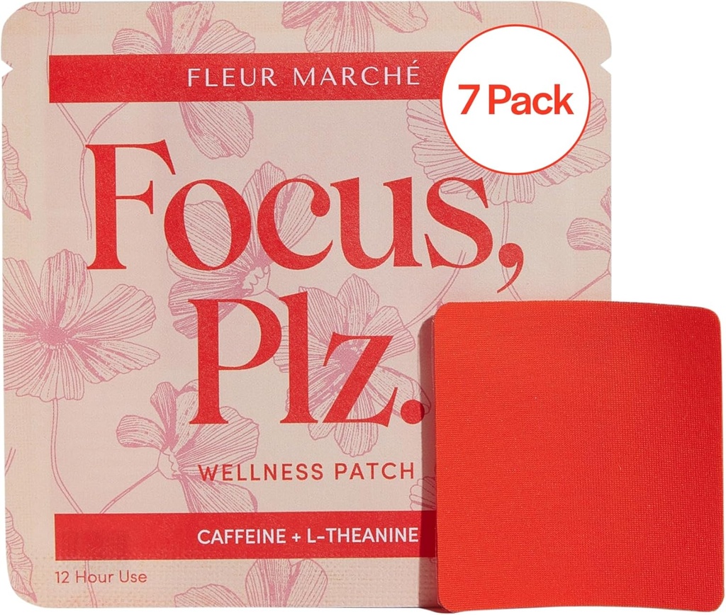 Fleur Marche Focus, Plz. Botanical Patch - Brain Boosting Focus Patch with Caffeine, Lion's Mane and Other Powerful Nootropics - Highly Bioavailable Wellness - 7 Patches