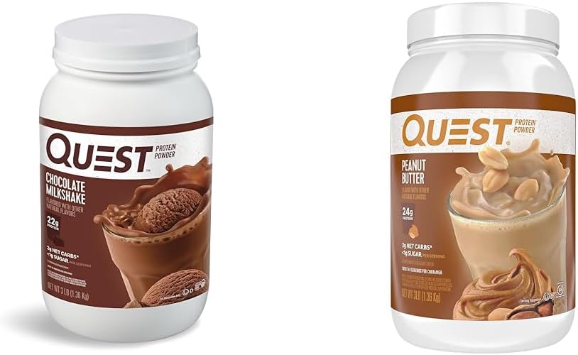 Quest Διατροφή σοκολάτα Milkshake πρωτεΐνη σκόνη, 22g πρωτεΐνη, 1g ζάχαρη, χαμηλή υδατάνθρακες, χωρίς γλουτένη, 3 Λίρες, 43 Σερβίρει & πρωτεΐνη φυστικοβούτυρο σκόνη, 23g πρωτεΐνη, 1g ζάχαρη, χαμηλή υδατάνθρακες, χωρίς γλουτένη