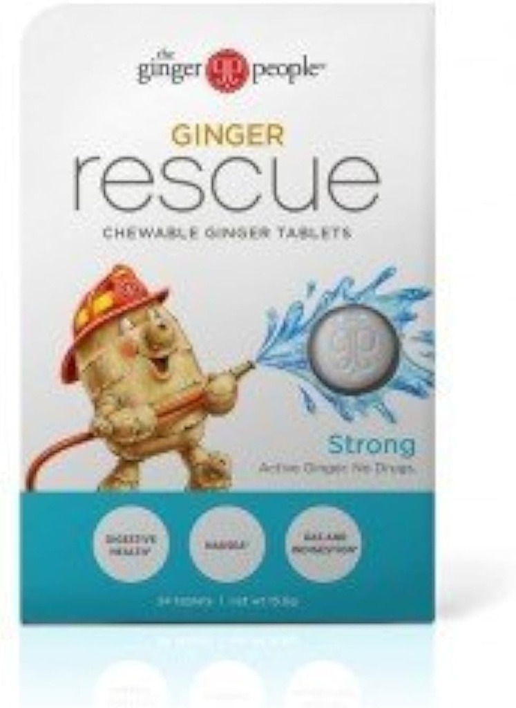 The Ginger People Ginger Rescue® Chewable Tablets Drug Free Digestive Health, 5. 5 oz Chewable Tablets, Strong Ginger Flavor, 0.55 Oz, 10 Count Caddy (240 Tablets)