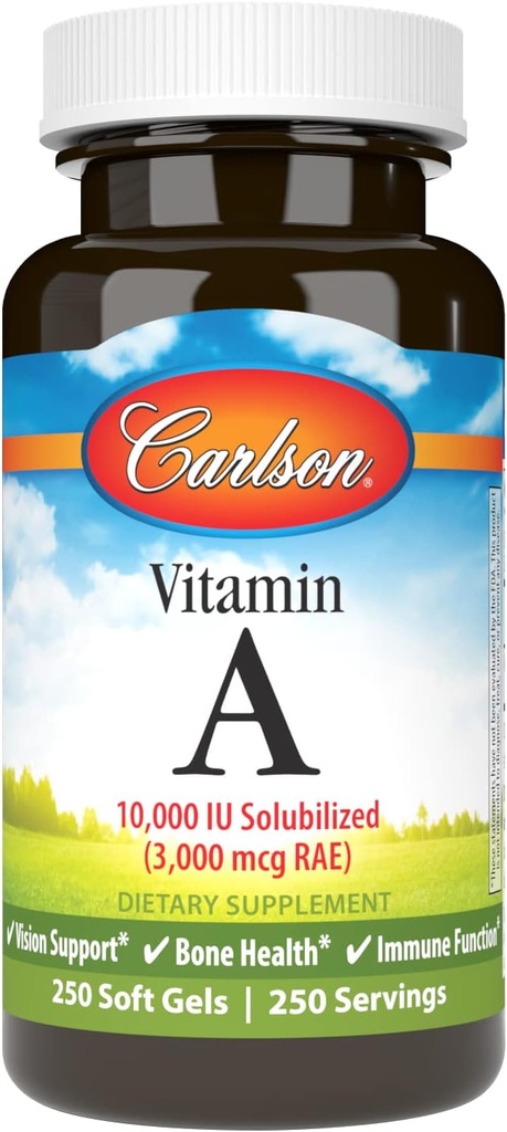 Carlson - Διαλυμένη βιταμίνη Α, 10000 IU (3000 mcg RAE), Διαλυτή νερού, Υγεία όρασης, 250 Softgels