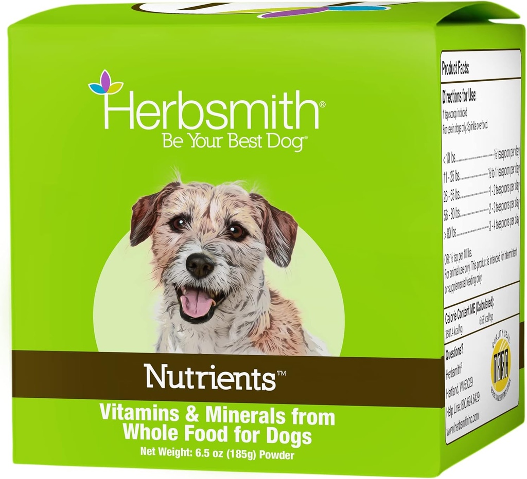Herbsmith Nutrients Superfood Dog Multivitamin Featuring Vitamins & Minerals from Whole Foods Boost Kibble or DIY Raw with Antioxidants for Puppies to Seniors - 6.5 oz