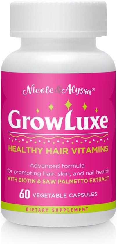 Nicole & Alyssa Growluxe Hair Skin and Nail Vitamin Supplement for Men & Women - 60 Vegetarian Capsules - Χωρίς γλουτένη - Non-GMO - Made in The USA - Υποστηρίζει ισχυρά νύχια, μαλλιά & δέρμα (πακέτο του 1)