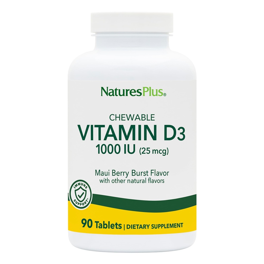 NaturesPlus Βιταμίνη D3 (1000 IU) - 90 Μασώμενα δισκία, Maui Berry Burst Γεύση - Χορτοφαγική, Χωρίς γλουτένη - 90 Μερίδες