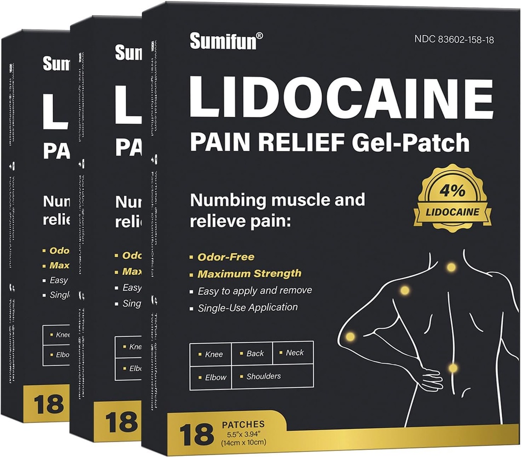 Sumifun 4% Lidocaine Pain Relief Patches - 54 Count Patches για την πλάτη, ώμος, μύες, αρθρώσεις, γόνατο ανακούφιση - προϊόντα ανακούφισης από τον πόνο - Pain Patches Μέγιστη δύναμη Λιδοκαΐνη