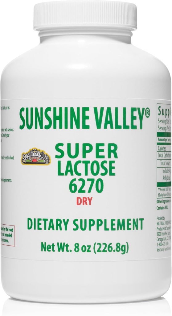 Sunshine Valley® Super Lactose Dry Powder (FREE FLOW POUUR) - Φυσικό γλυκαντικό & ενισχυτικό ψησίματος, ζάχαρη σε σκόνη για μαγείρεμα & μείγματα τροφίμων, Σταθεροποιητής & Filler τροφίμων - 8 oz